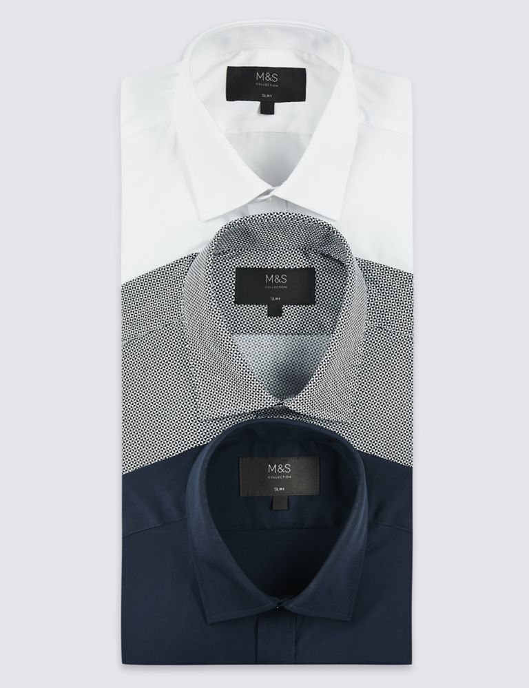 3 Pack Cotton Blend Slim Fit Shirts 2 of 6