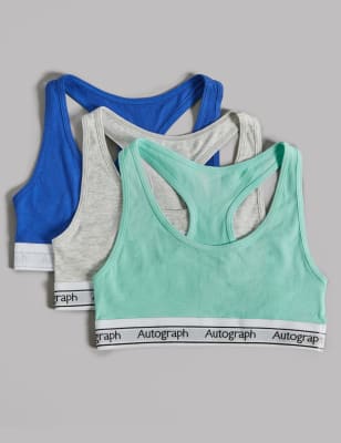 3pk Cotton with Stretch Crop Tops (6-16 Yrs)