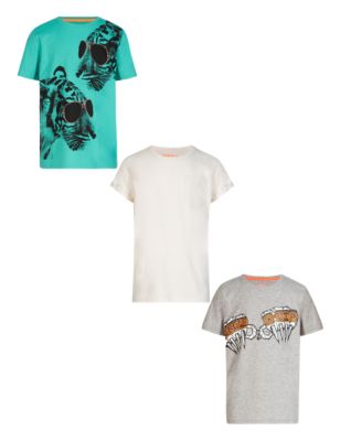 3 Pack Cotton Rich Assorted Print T-Shirts Image 2 of 5