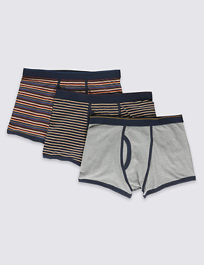 3 Pack Cotton Rich Cool & Fresh™ Multi Stripe Trunks with Buttonsafe™ Image 2 of 3