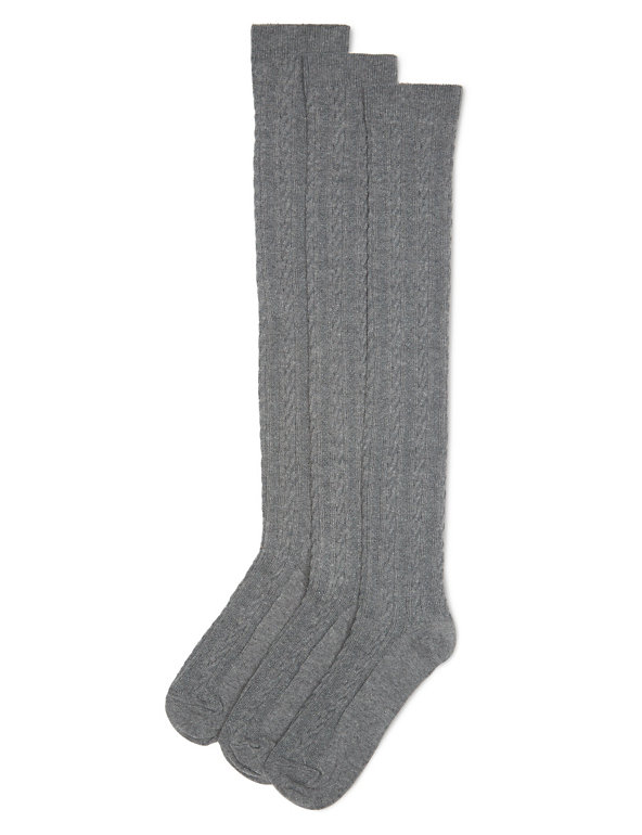3 Pack Cotton Rich Freshfeet™ Cable Knit Knee High Socks with Silver Technology (5-14 Years) Image 1 of 1