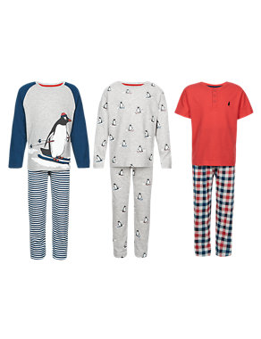 3 Pack Cotton Rich Stay Soft Penguin Pyjamas (1-7 Years) Image 2 of 6