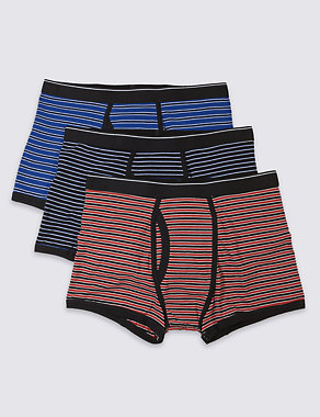 3 Pack Cotton Rich Stretch Striped Trunks Image 2 of 3