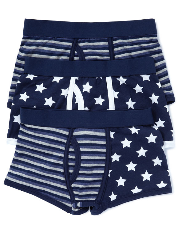 3 Pack Cotton Rich Striped & Star Print Trunks (5-14 Years) Image 1 of 1