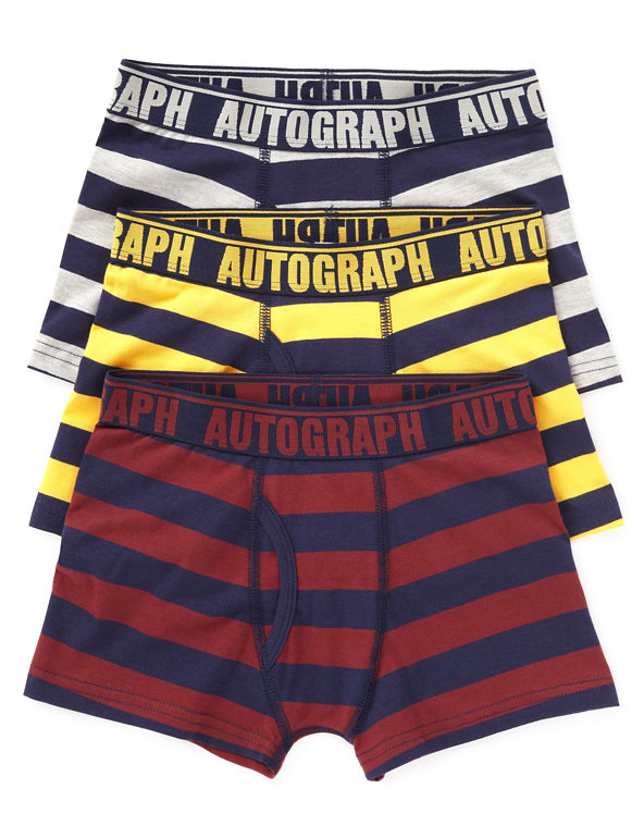 3 Pack Cotton Rich Striped Trunks (6-16 Years) Image 1 of 1