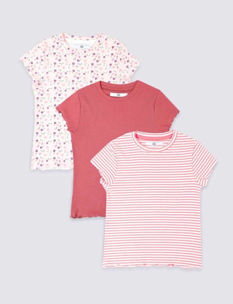 3 Pack Cotton T-Shirts with Stretch (3-16 Years) 1 of 6