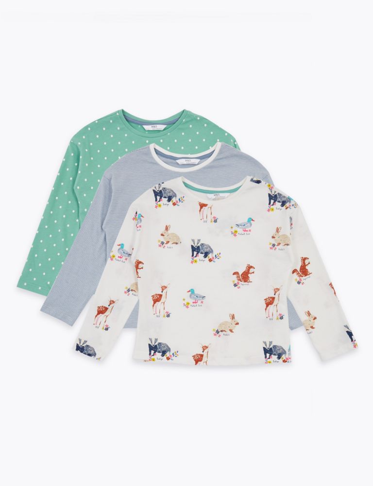 3 Pack Cotton Woodland Print Tops (2-7 Yrs) 1 of 5
