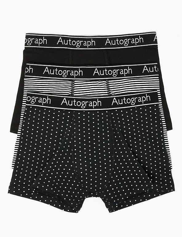 3 Pack Cotton with Lycra® Mono Print Trunks (6-16 Yrs) Image 1 of 2