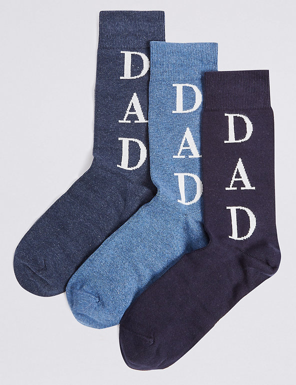 3 Pack Dad Design Cotton Rich Socks Image 1 of 2