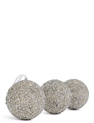 3 Pack Large Silver Glitter Baubles Image 2 of 3