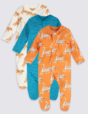 3 Pack Organic Cotton Tiger Sleepsuits