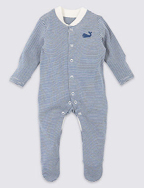 3 Pack Organic Pure Cotton Whale Sleepsuits Image 2 of 8