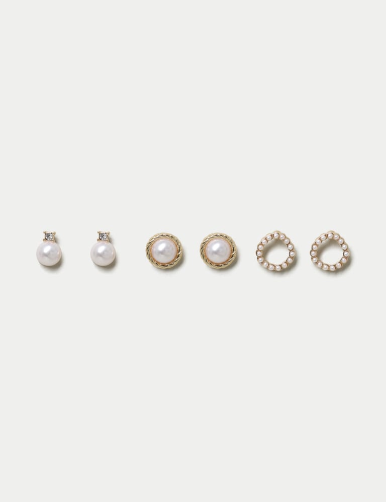 3 Pack Pearl Stud Earrings 1 of 2