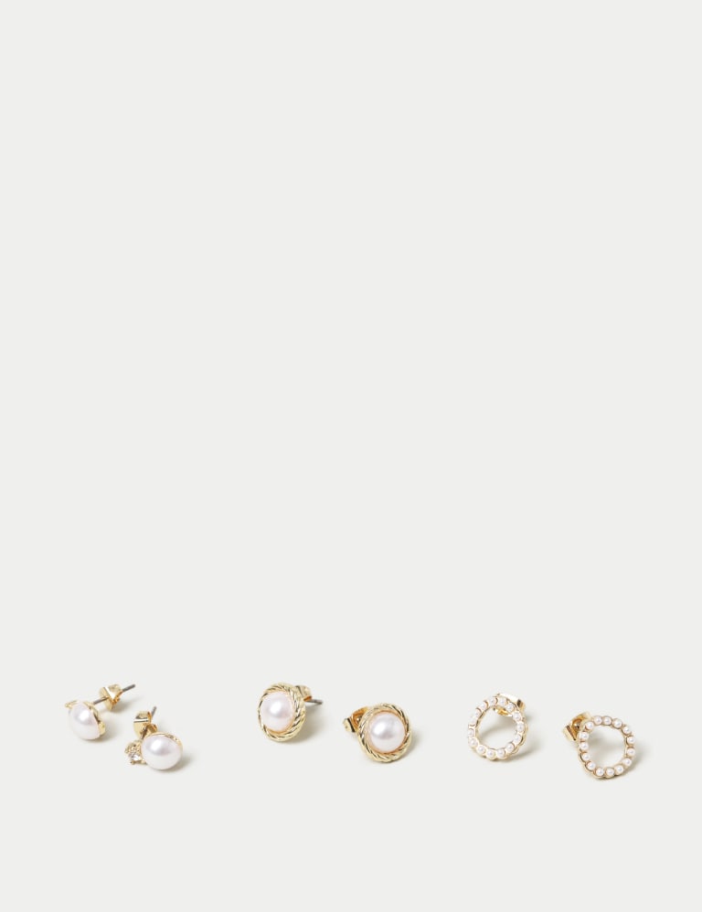 3 Pack Pearl Stud Earrings 2 of 2