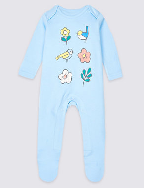 3 Pack Printed Pure Cotton Sleepsuits Image 2 of 8