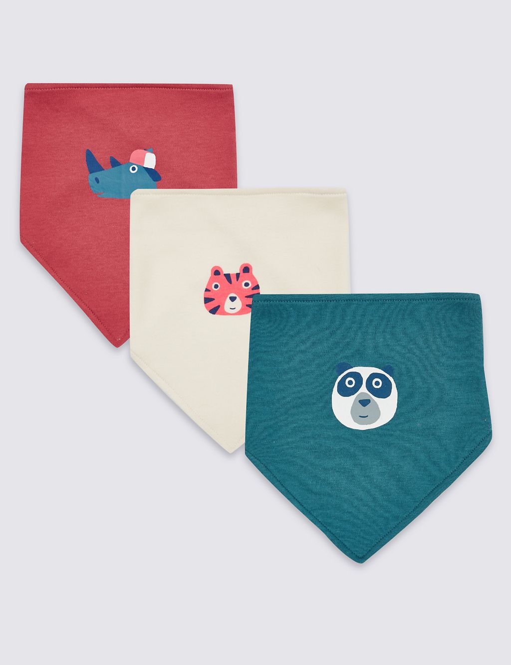 3 Pack Pure Cotton Animal Face Print Bibs 1 of 2