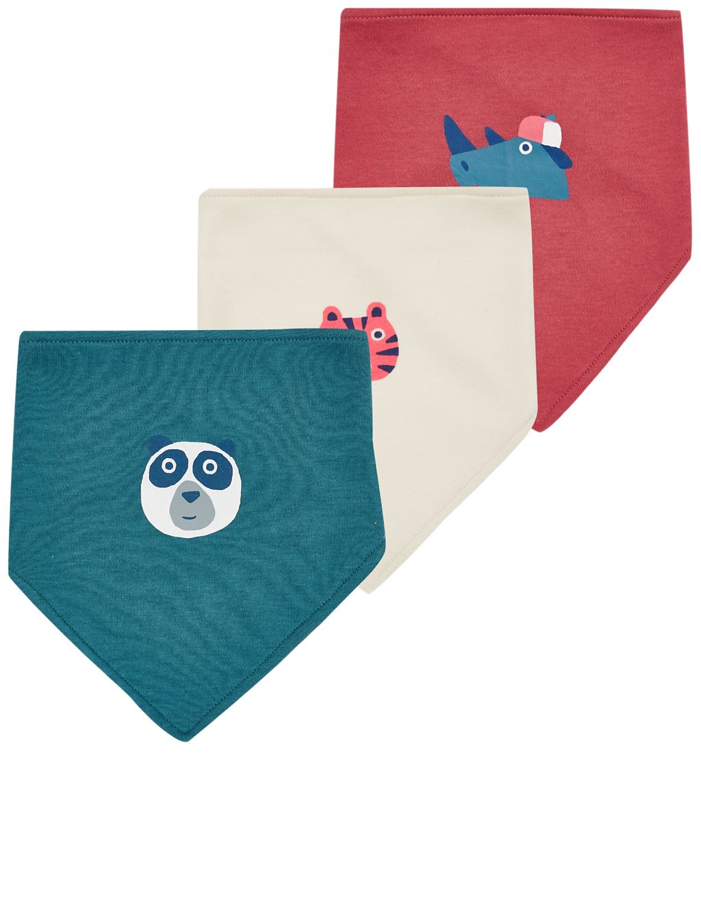 3 Pack Pure Cotton Animal Face Print Bibs 2 of 2