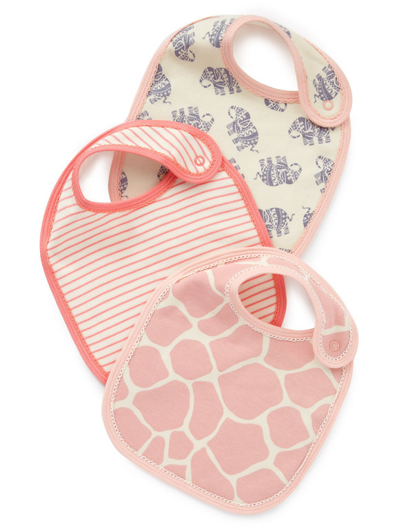 3 Pack Pure Cotton Assorted Bibs Image 1 of 1
