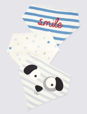 3 Pack Pure Cotton Assorted Bibs Image 1 of 2