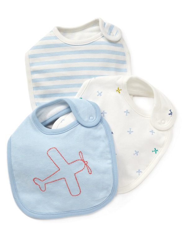 3 Pack Pure Cotton Assorted Bibs Image 1 of 1