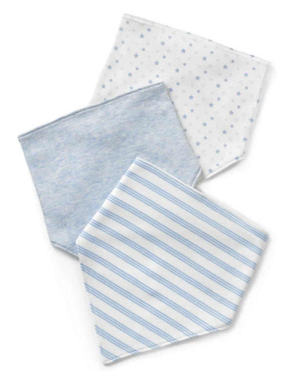 3 Pack Pure Cotton Assorted Dribble Bibs Image 1 of 1