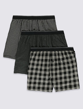 3 Pack Pure Cotton Assorted Monochrome Boxers with Cool & Fresh™ Image 2 of 3