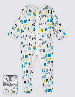 3 Pack Pure Cotton Assorted Print Sleepsuits Image 2 of 9