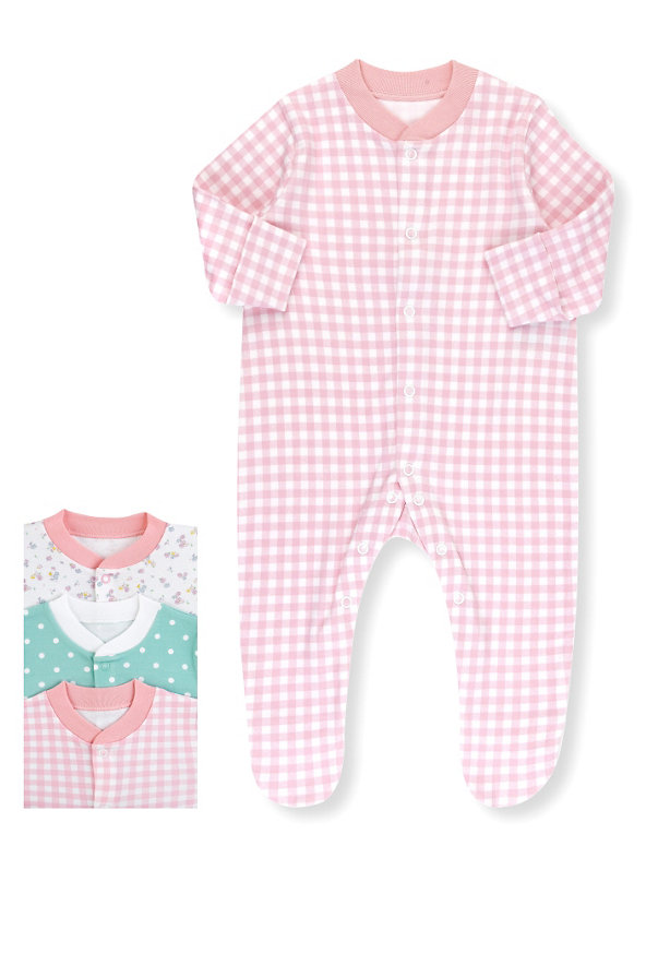 3 Pack Pure Cotton Assorted Sleepsuits Image 1 of 1