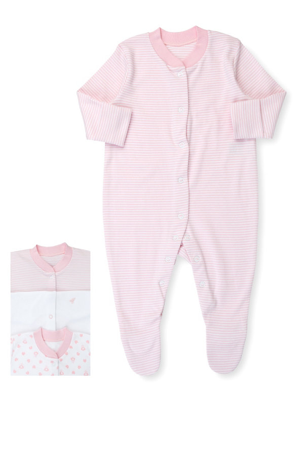 3 Pack Pure Cotton Assorted Sleepsuits Image 1 of 2