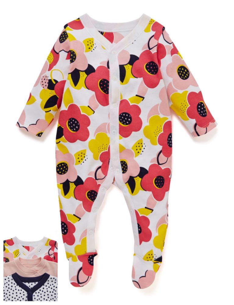 3 Pack Pure Cotton Assorted Sleepsuits 1 of 5