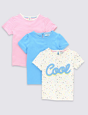 3 Pack Pure Cotton Assorted T-Shirts (1-7 Years) Image 2 of 8