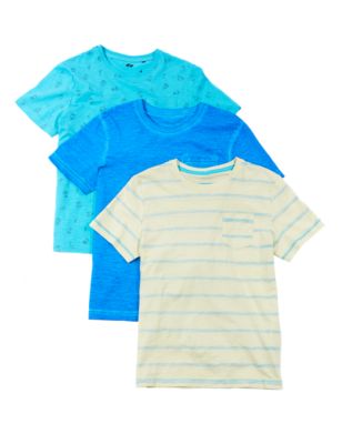 3 Pack Pure Cotton Assorted T-Shirts (5-14 Years) Image 2 of 7