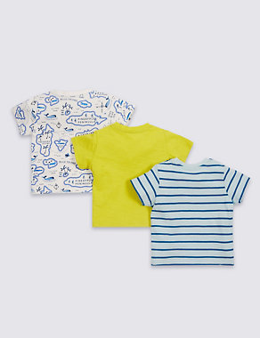3 Pack Pure Cotton Assorted T-Shirts Image 2 of 8