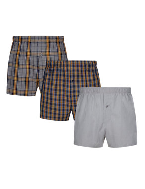 3 Pack Pure Cotton Assorted Woven Boxers Image 2 of 3