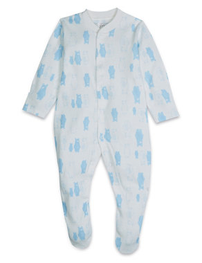 3 Pack Pure Cotton Bear Print Sleepsuit Image 2 of 8