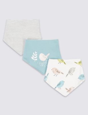 3 Pack Pure Cotton Bird Dribble Bibs Image 1 of 1