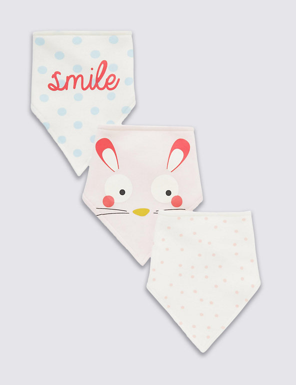 3 Pack Pure Cotton Bunny Assorted Dribble Bibs Image 1 of 2