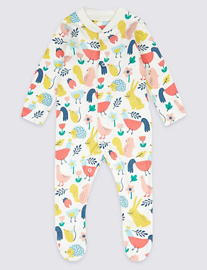 3 Pack Pure Cotton Bunny Sleepsuits Image 2 of 8