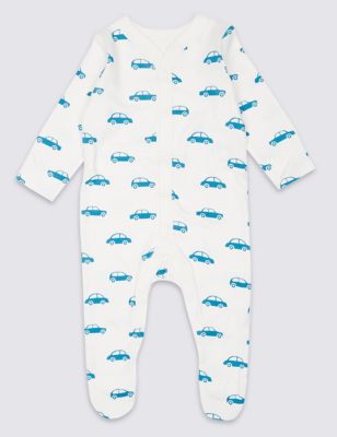 3 Pack Pure Cotton Car Print Sleepsuits Image 2 of 8