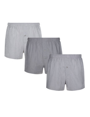3 Pack Pure Cotton Chambray Assorted Woven Boxers Image 2 of 3