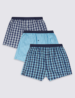 3 Pack Pure Cotton Checked Boxers Image 2 of 3