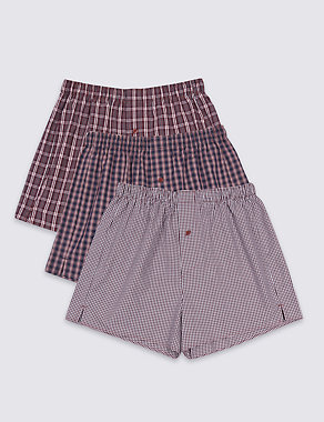 3 Pack Pure Cotton Checked Boxers Image 2 of 3
