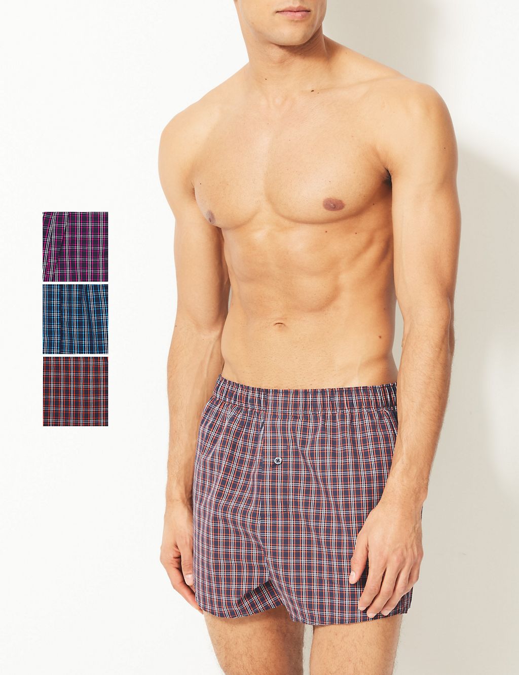 3 Pack Pure Cotton Checked Boxers 3 of 3