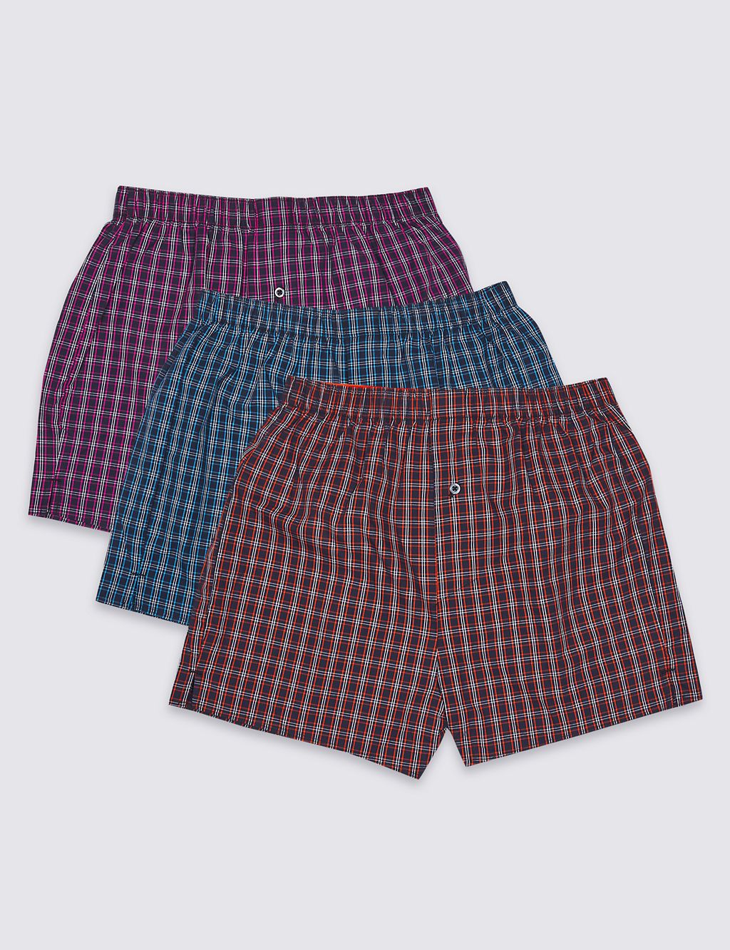 3 Pack Pure Cotton Checked Boxers 1 of 3