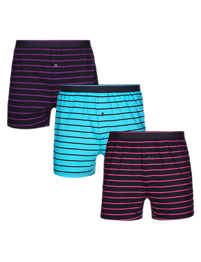3 Pack Pure Cotton Cool & Fresh™ Striped Boxers Image 2 of 4