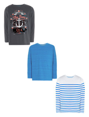 3 Pack Pure Cotton Deep Blue Sea T-Shirts Image 2 of 5
