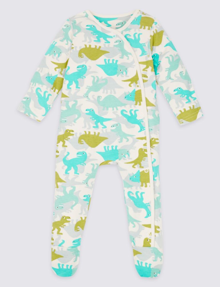 3 Pack Pure Cotton Dinosaur Sleepsuits 3 of 9