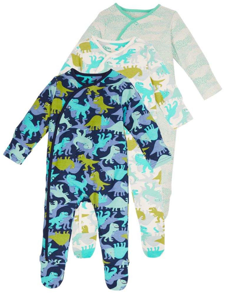 3 Pack Pure Cotton Dinosaur Sleepsuits 9 of 9