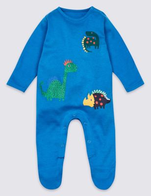 3 Pack Pure Cotton Dinosaurs Sleepsuits Image 2 of 8