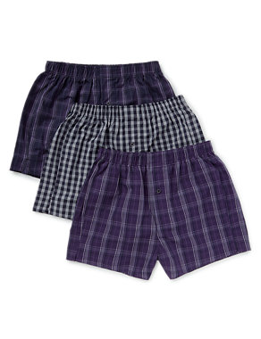 3 Pack Pure Cotton Easy to Iron Assorted Checked Boxers Image 2 of 3